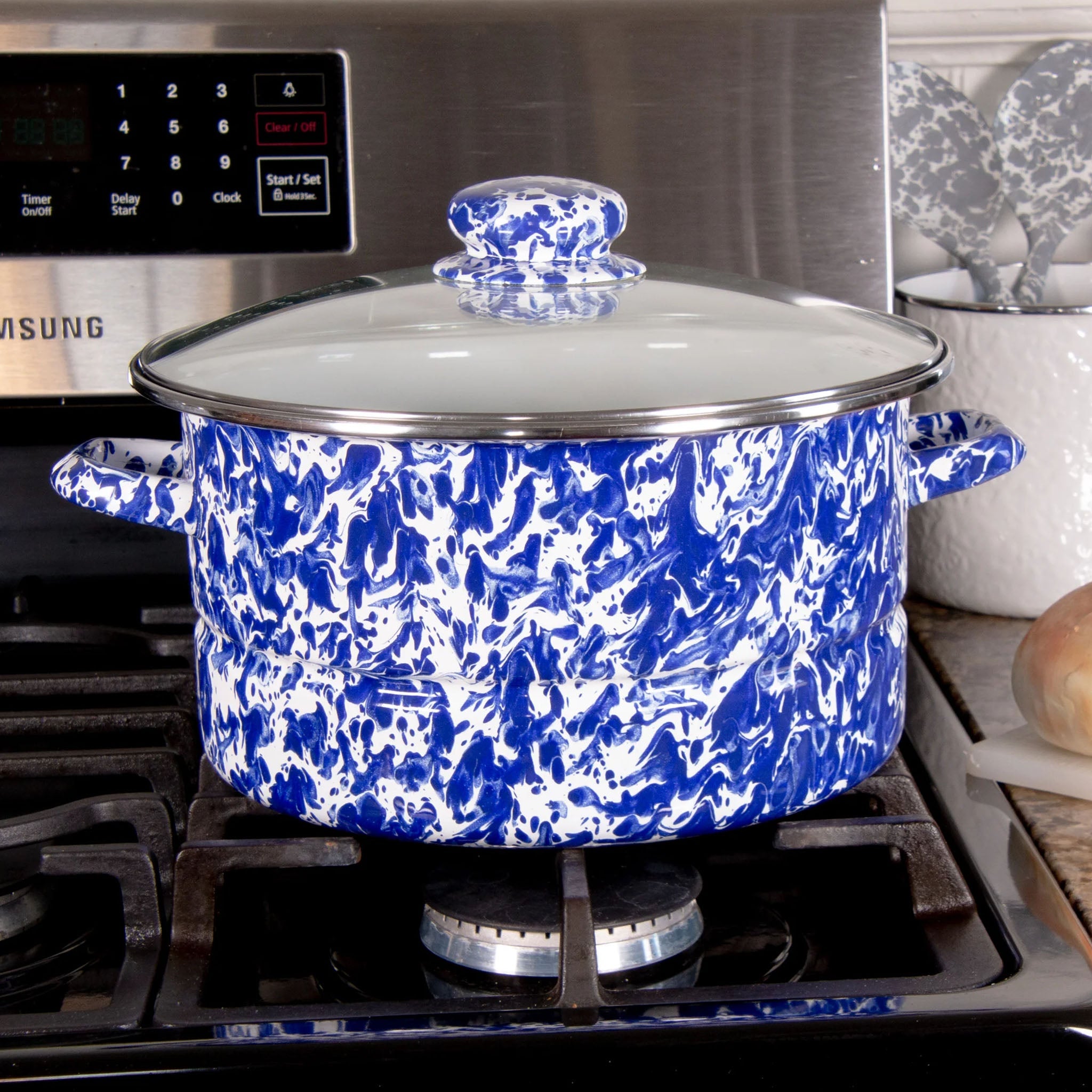 Marmite de 6 pintes en émail à tourbillon cobalt