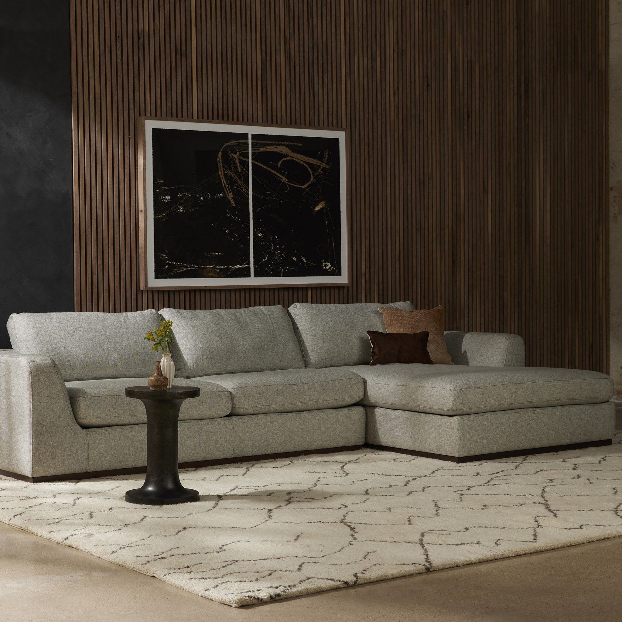 Canapé d'angle Four Hands Colt 2 pièces en coloris Aldred Silver avec méridienne à droite