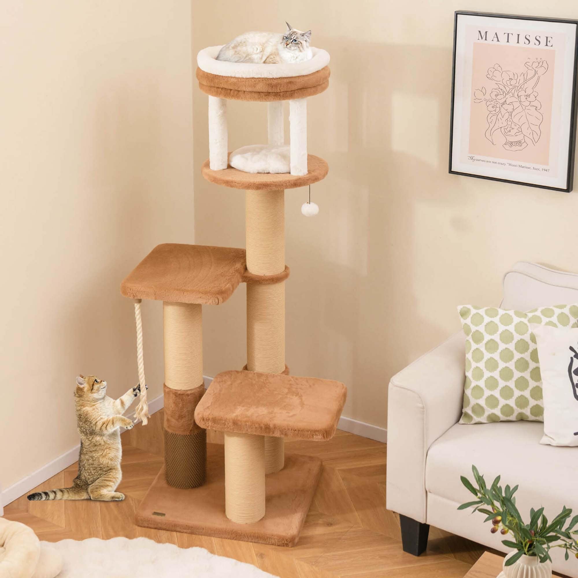 Arbre à chat Costway 65 cm de haut pour intérieur avec perchoir rembourré autonettoyant - Voir les détails