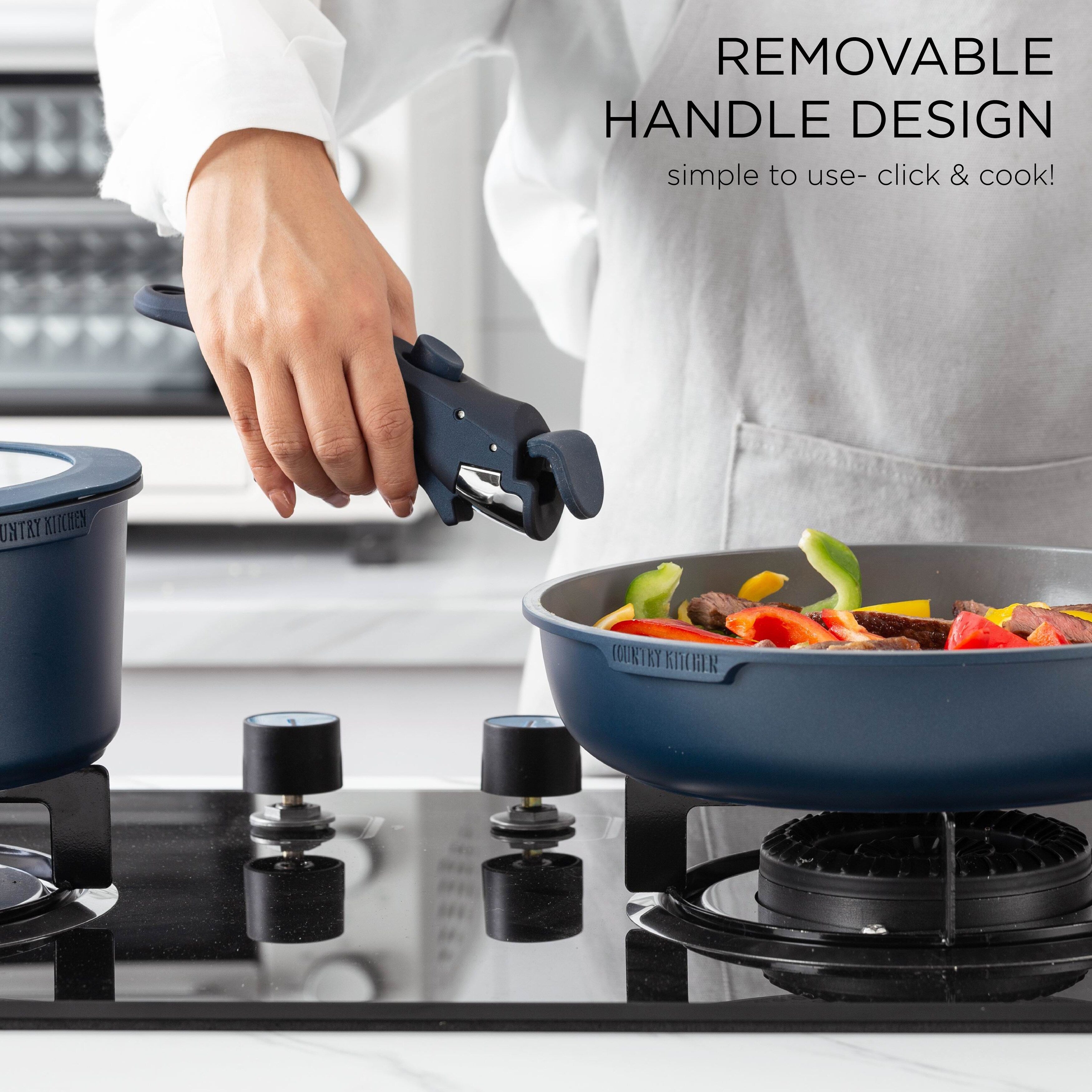 Ensemble de 16 pièces de cuisine Country Kitchen pour camping-car, en céramique avec poignée amovible et compatible four.