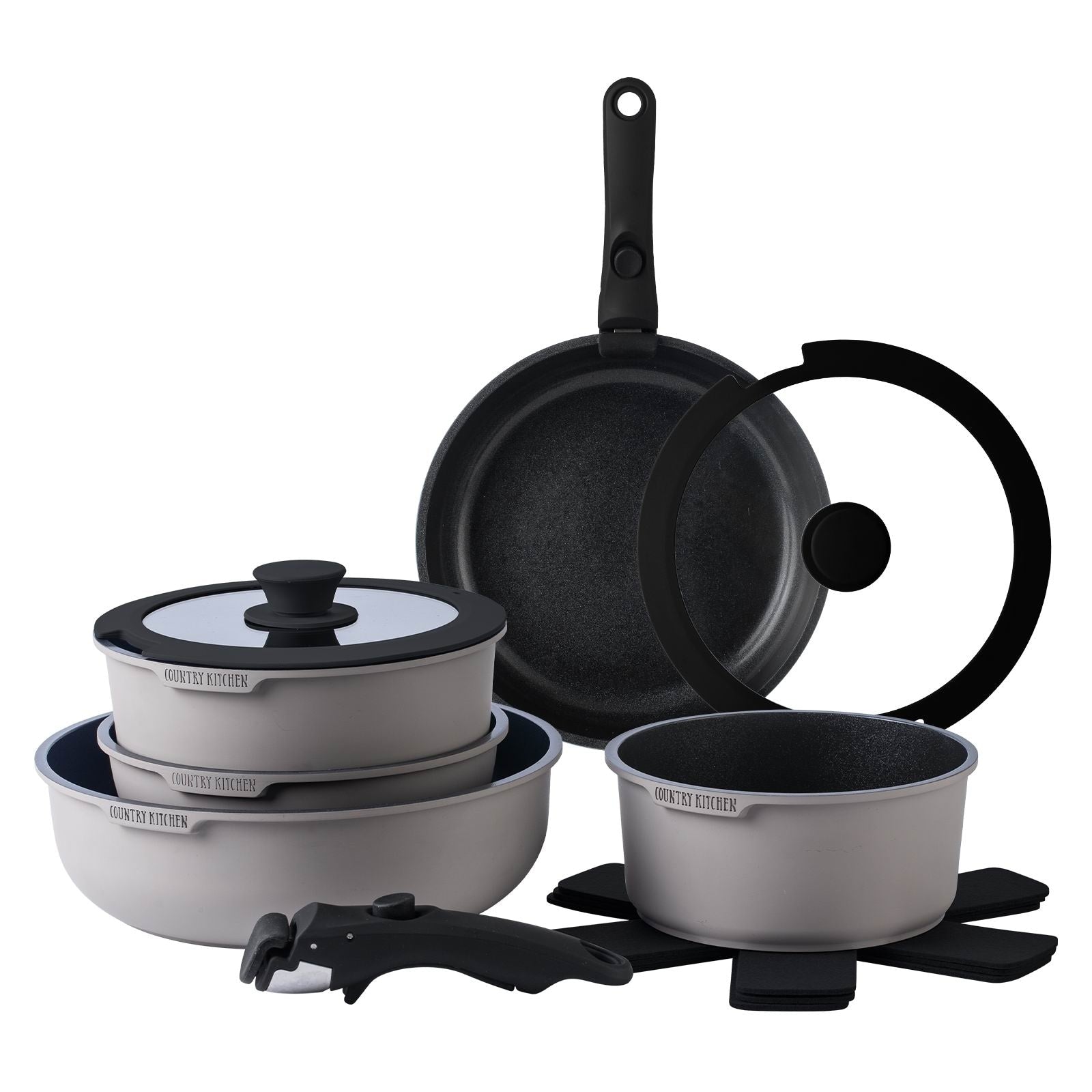 Ensemble de 16 pièces de cuisine Country Kitchen pour camping-car, en céramique avec poignée amovible et compatible four.