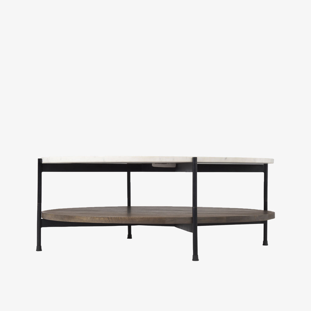 Table basse ronde Crudités et Cocktails en bois foncé