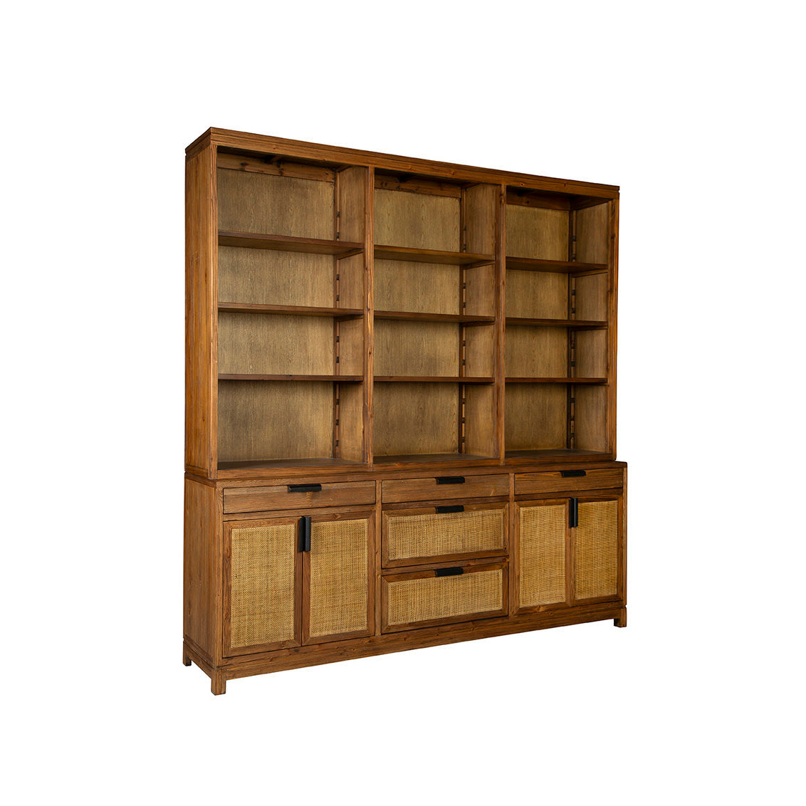 Vitrine Emerson en pin et rotin