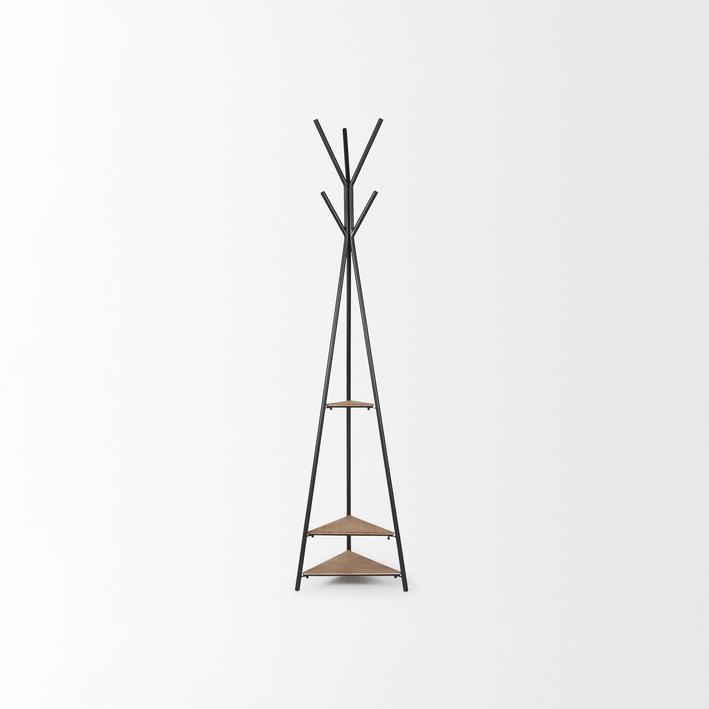 Porte-manteau Sawyer en métal avec étagère triangulaire en bois