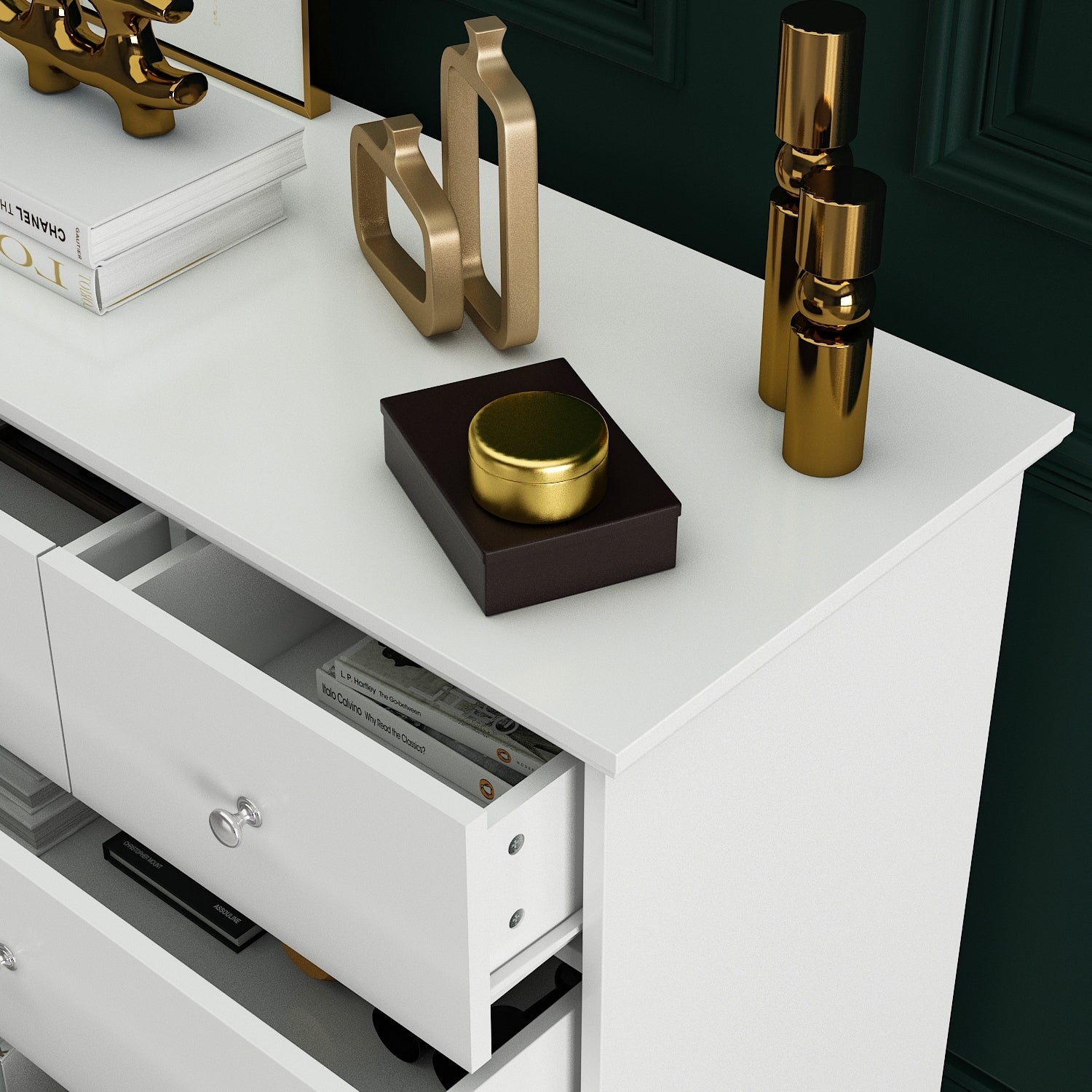 Commode double à 10 tiroirs pour chambre à coucher, blanche, grand espace de rangement