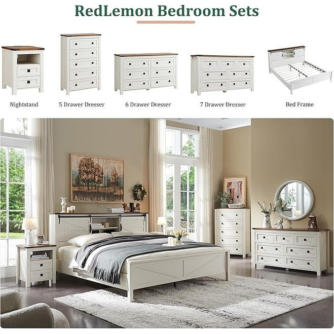 Commode en bois de style campagnard à 5 tiroirs de 48 pouces de haut, idéale pour une chambre à coucher.