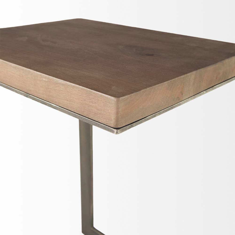 Table d'appoint Faye en bois foncé et nickel antique