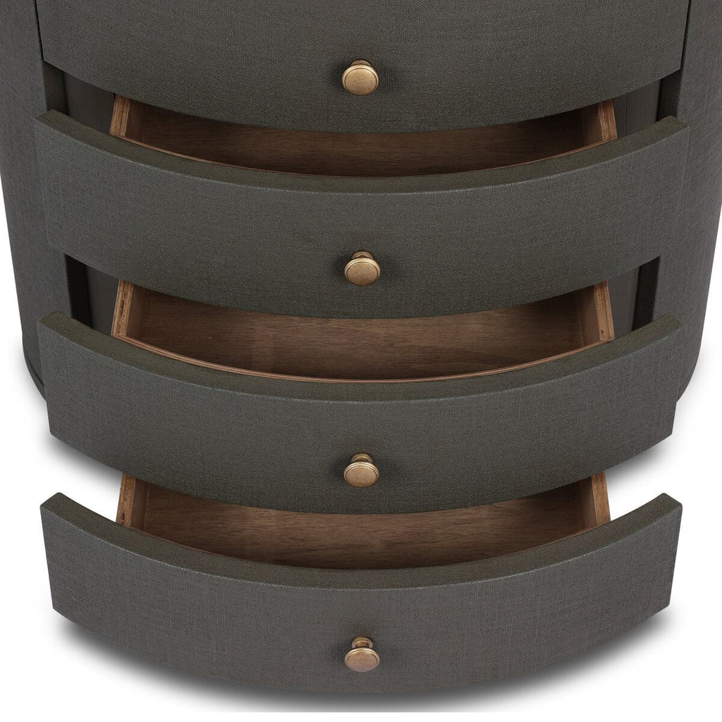 Table de chevet ovale Amelia de Four Hands en lin laqué vert foncé