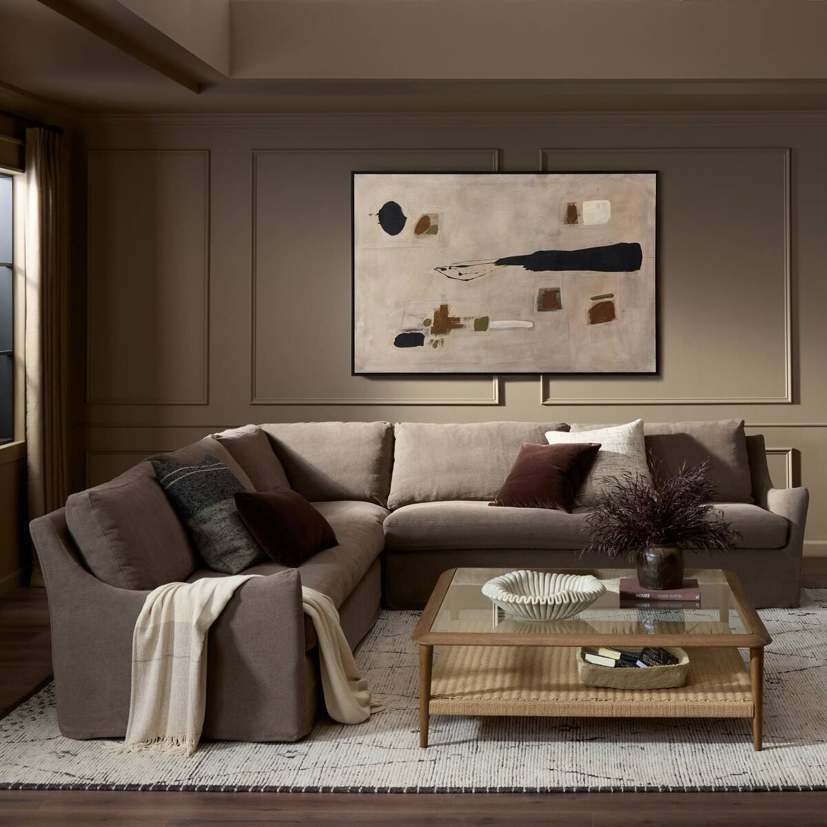 Canapé d'angle 3 pièces Four Hands Monette couleur café Broadway