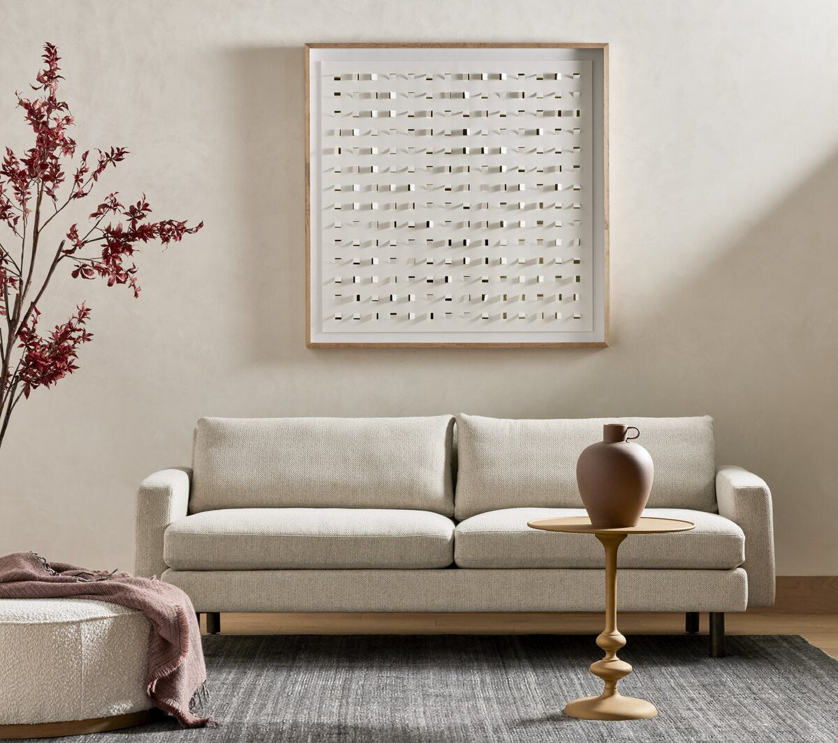 Pouf rond Four Hands Sinclair grand modèle en Knoll naturel