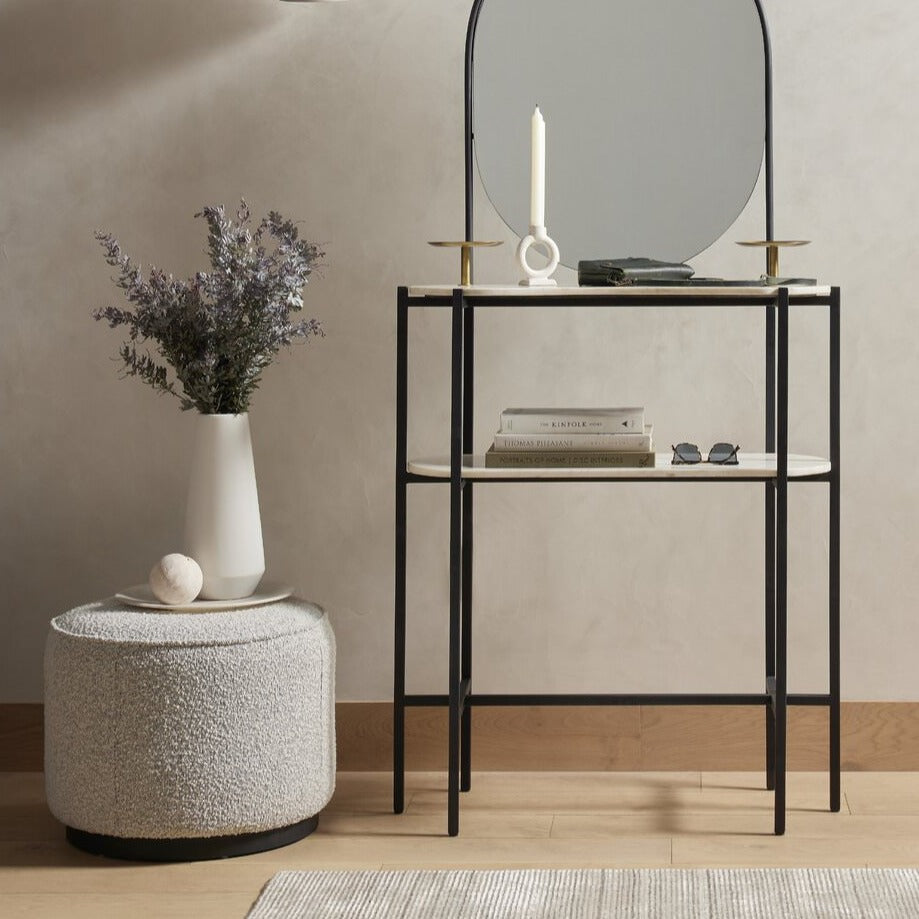 Pouf rond Four Hands Sinclair en cuir Knoll Domino