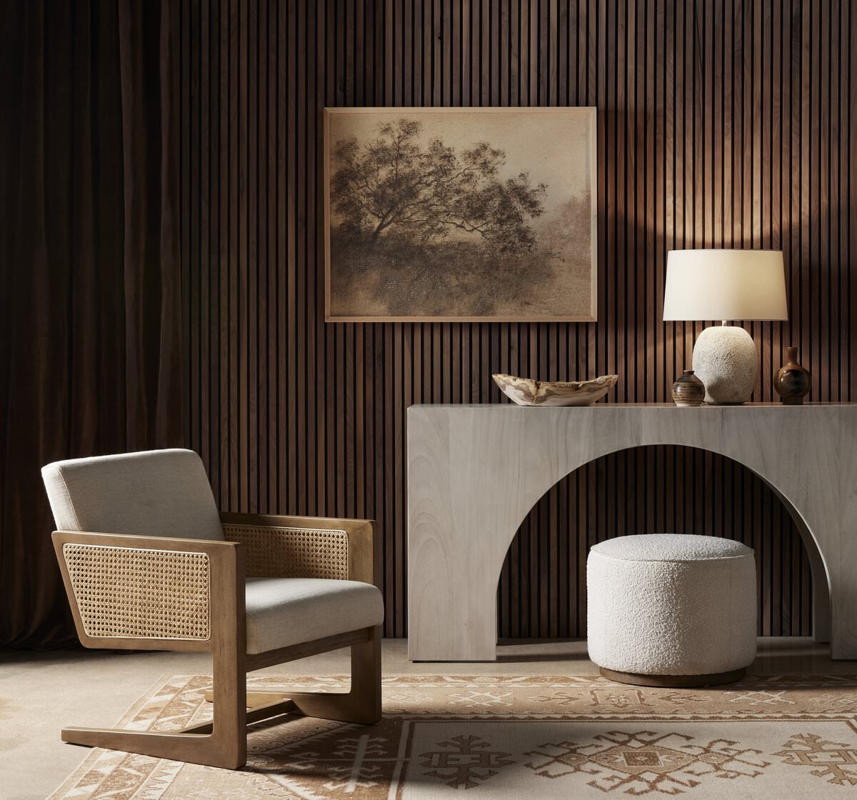 Pouf rond Sinclair de Four Hands, coloris Knoll Naturel