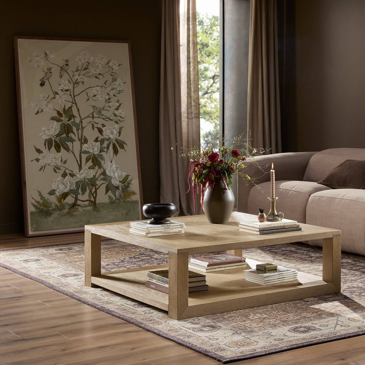 Table basse carrée Thomas de Four Hands en placage chêne blanchi