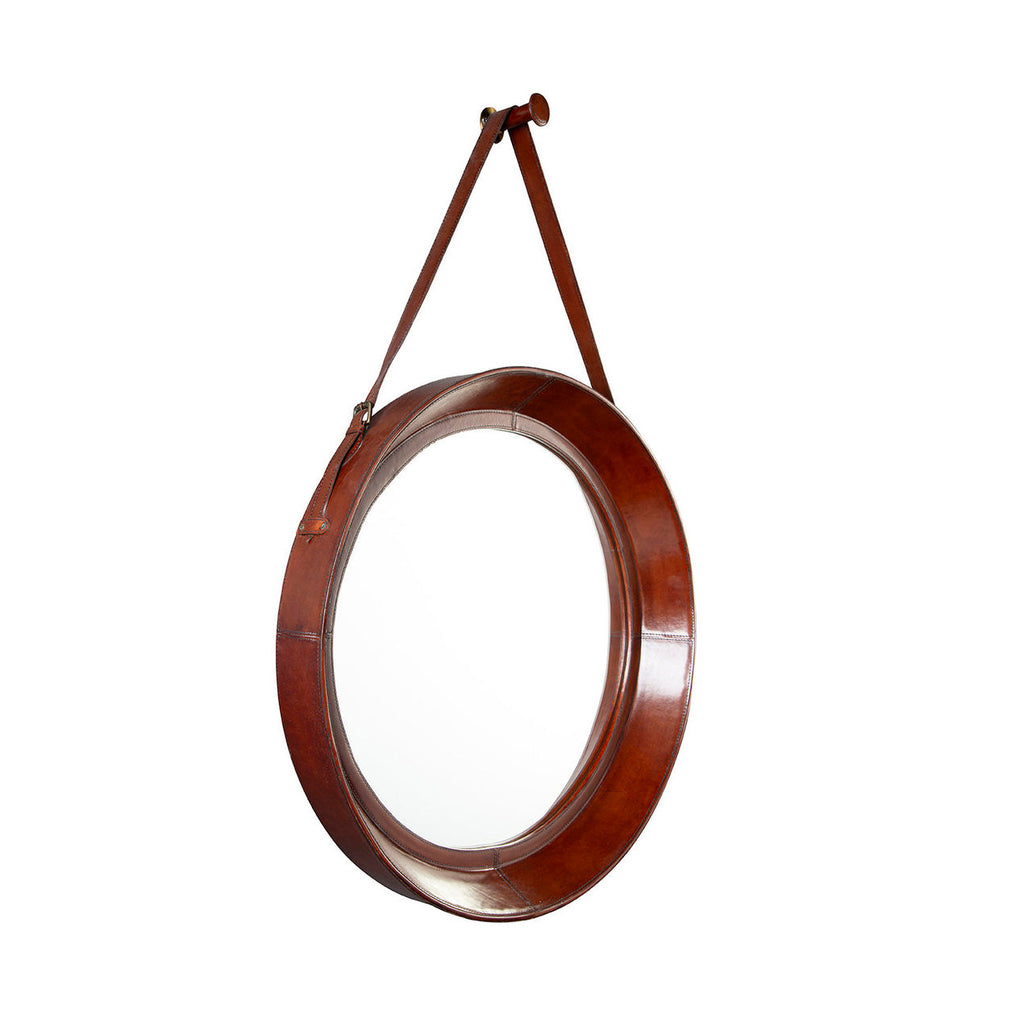 Miroir rond en cuir Belmont