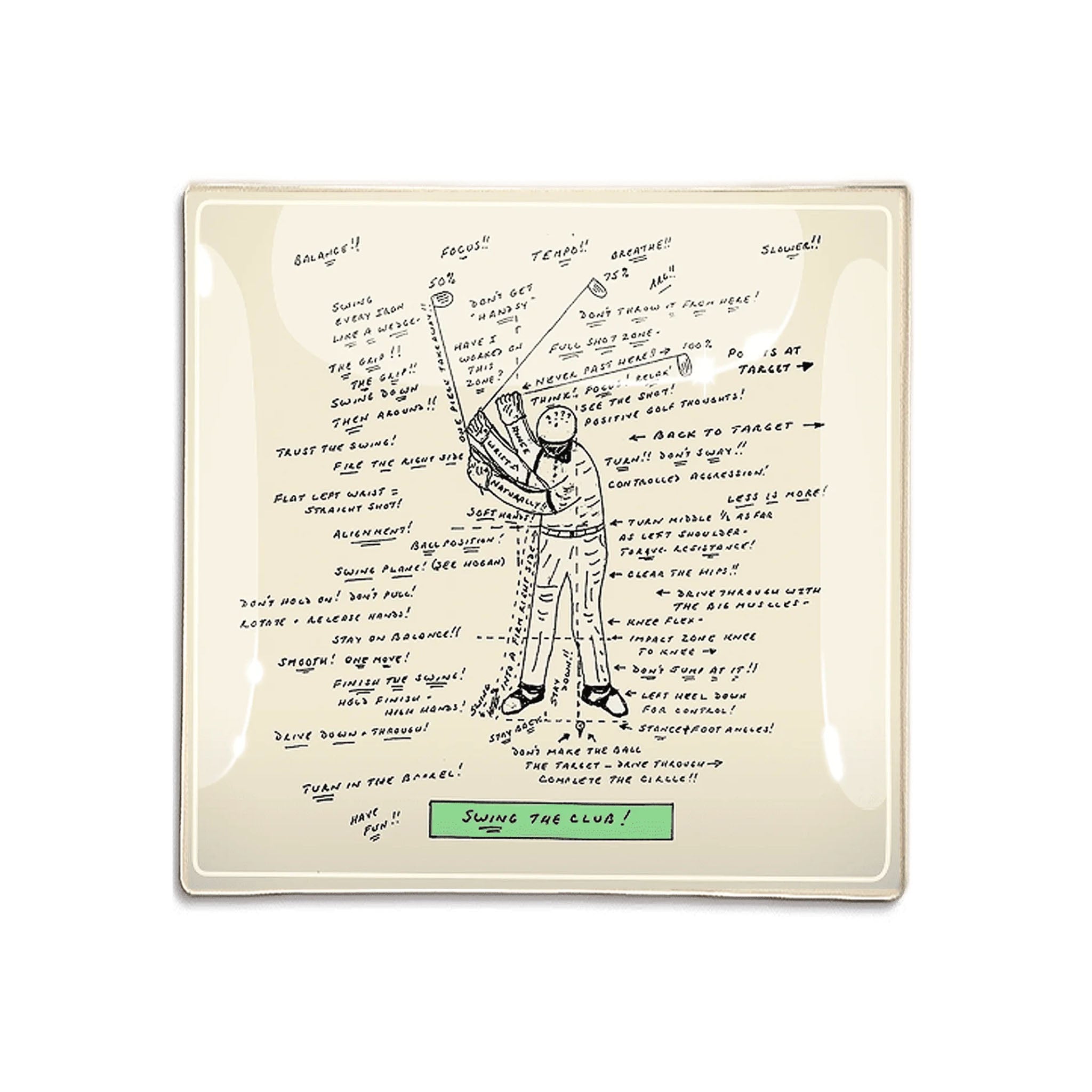 Plateau en verre décoré avec un swing de golf