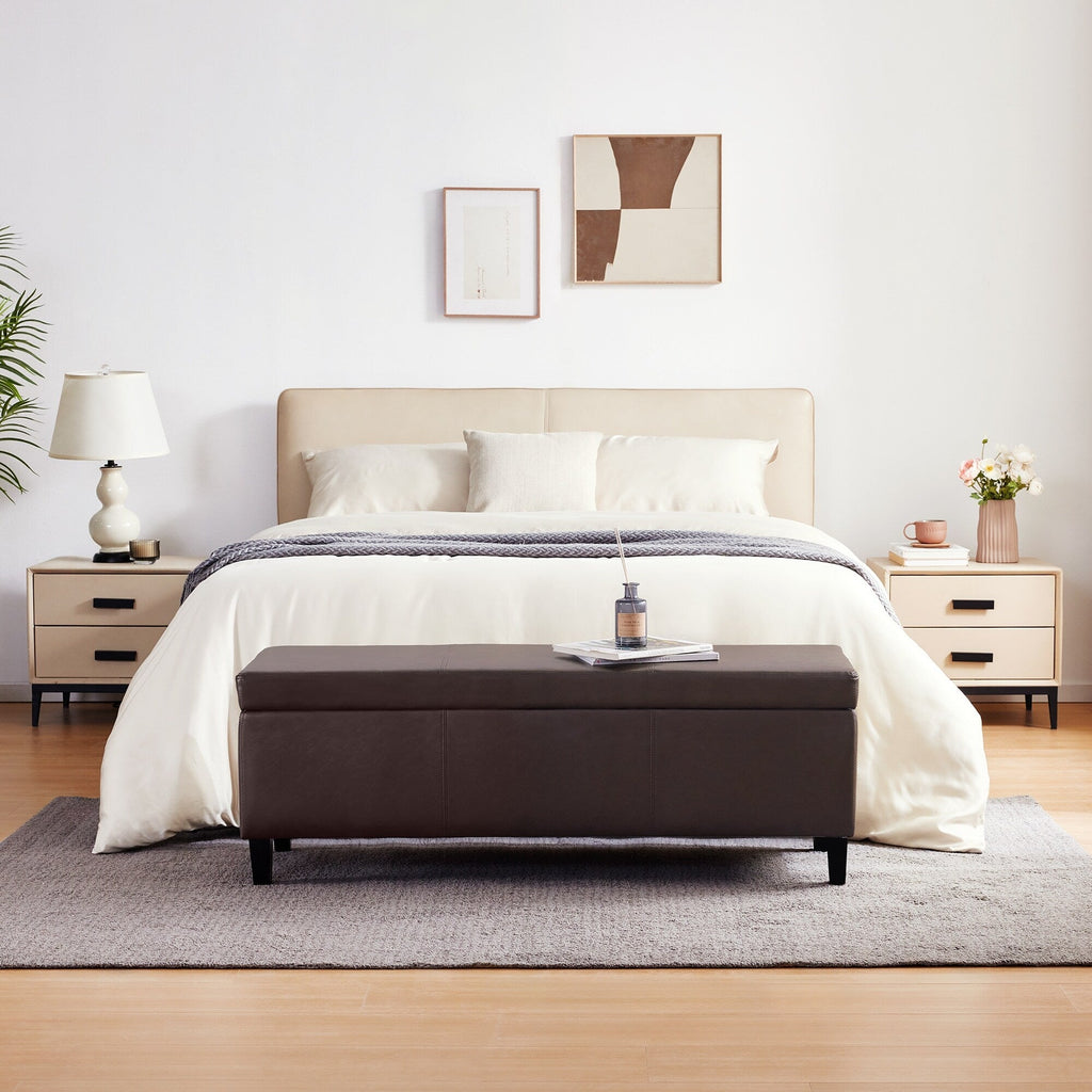 Pouf de rangement rectangulaire capitonné en similicuir (50,3 x 17,50 x 18 cm)