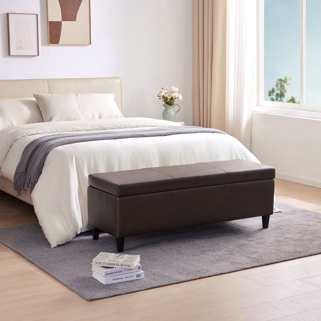 Pouf de rangement rectangulaire capitonné en similicuir (50,3 x 17,50 x 18 cm)