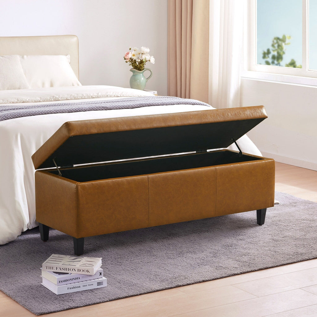 Pouf de rangement rectangulaire capitonné en similicuir (50,3 x 17,50 x 18 cm)