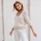 Haut à manches 3/4 en V Justine Mercer couleur demi-lune