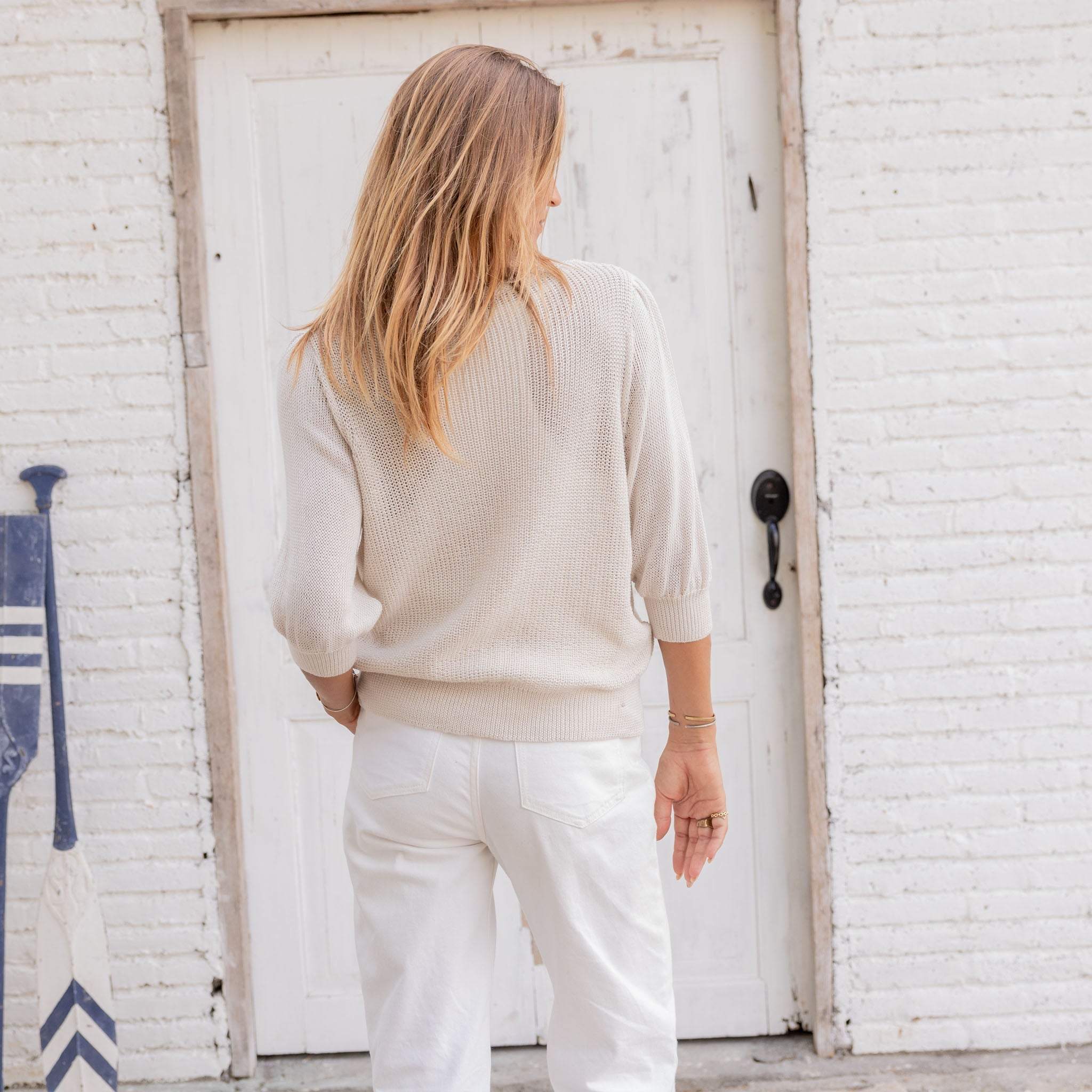 Haut à manches 3/4 en V Justine Mercer couleur demi-lune