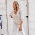 Haut à manches 3/4 en V Justine Mercer couleur demi-lune