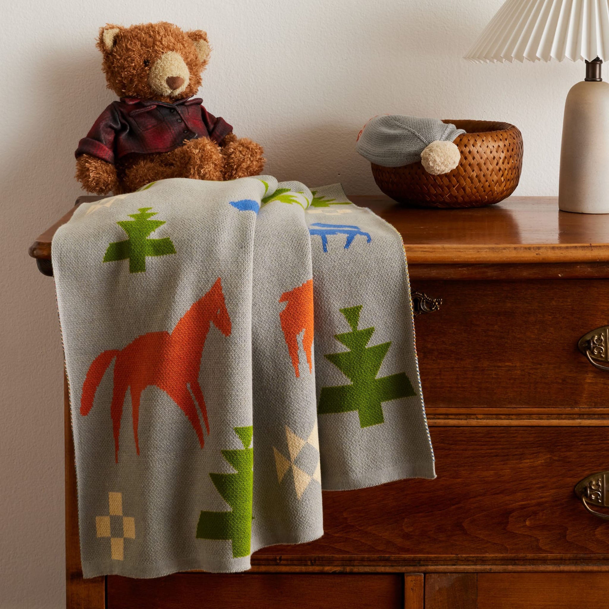 Couverture et bonnet pour bébé en maille Pendleton, coloris Gris Chemin