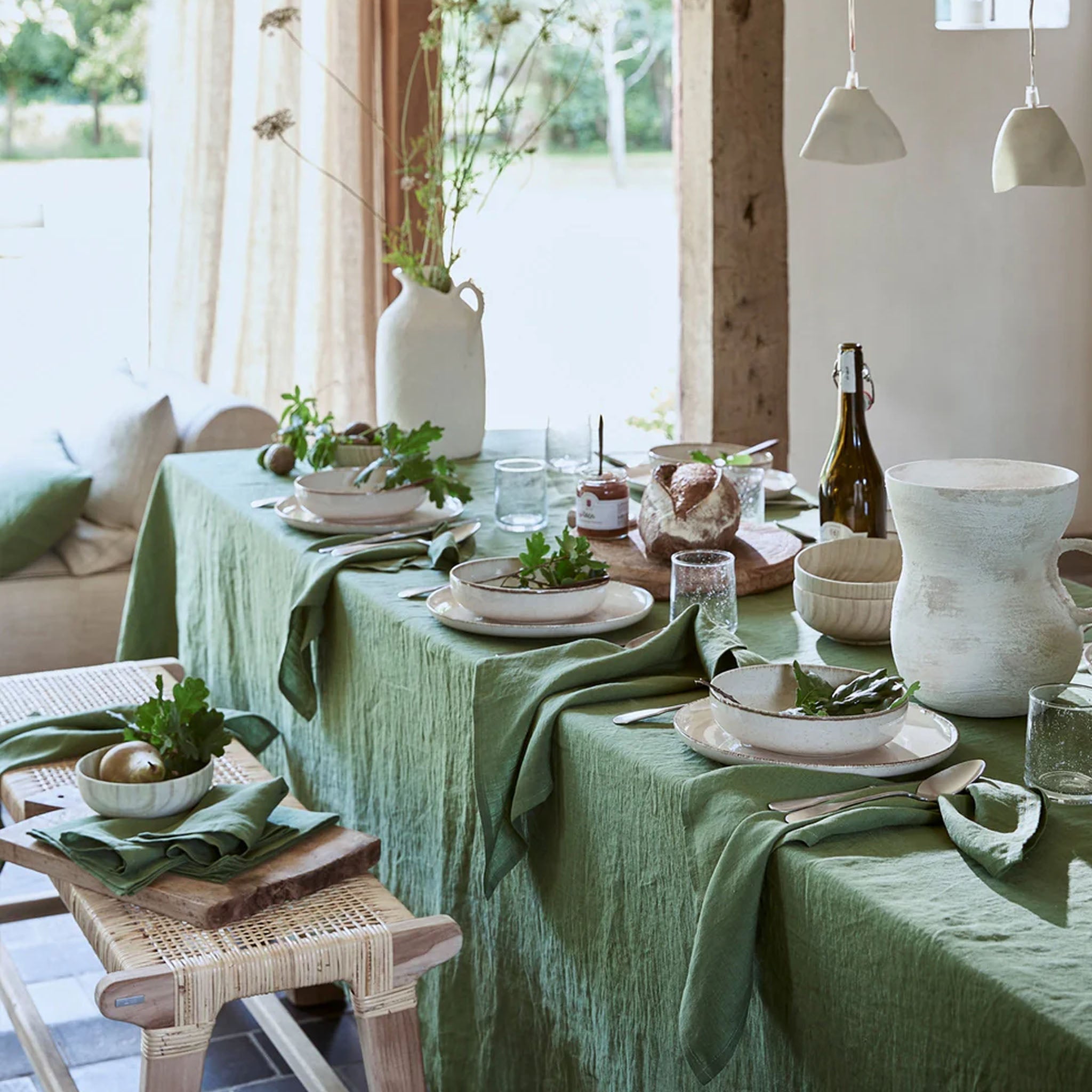 Nappe en lin vert forêt