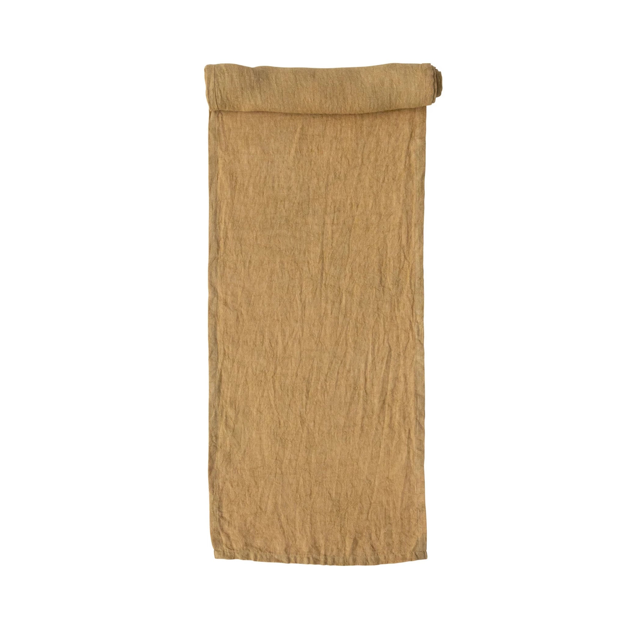 Chemin de table en lin jaune moutarde