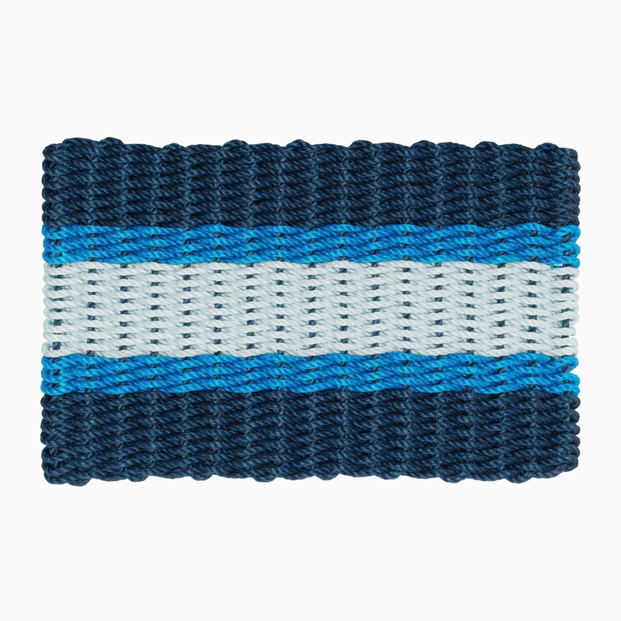 Tapis d'extérieur en corde de homard, coloris marine, bleu clair et vert d'eau