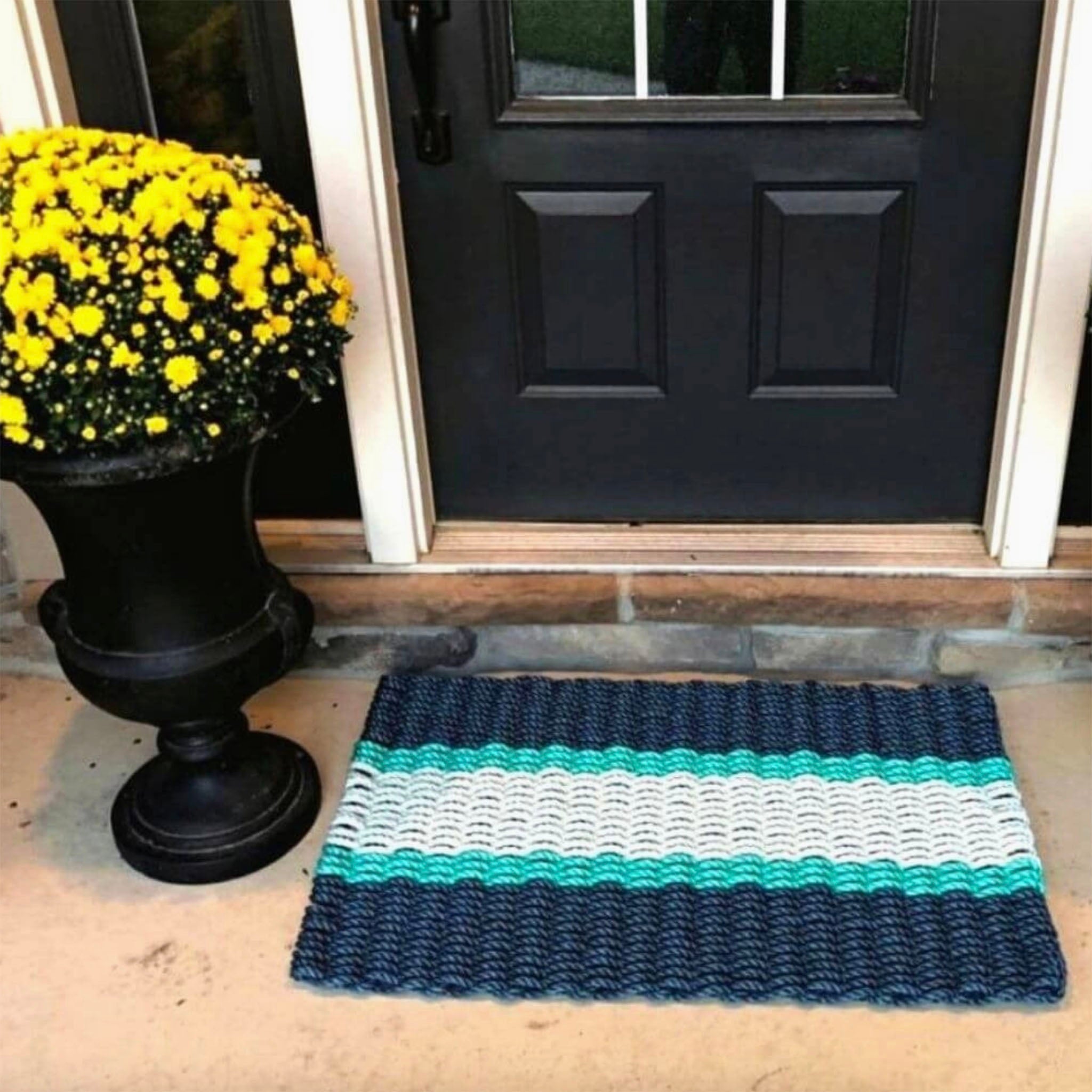 Tapis d'extérieur Lobster Rope, coloris marine, turquoise et vert d'eau