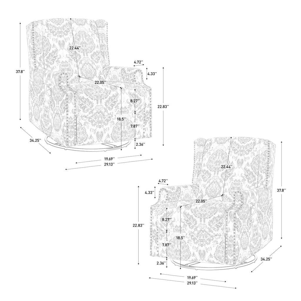 Ensemble de 2 fauteuils inclinables pivotants à bascule de 74 cm de large, à dossier inclinable manuel.
