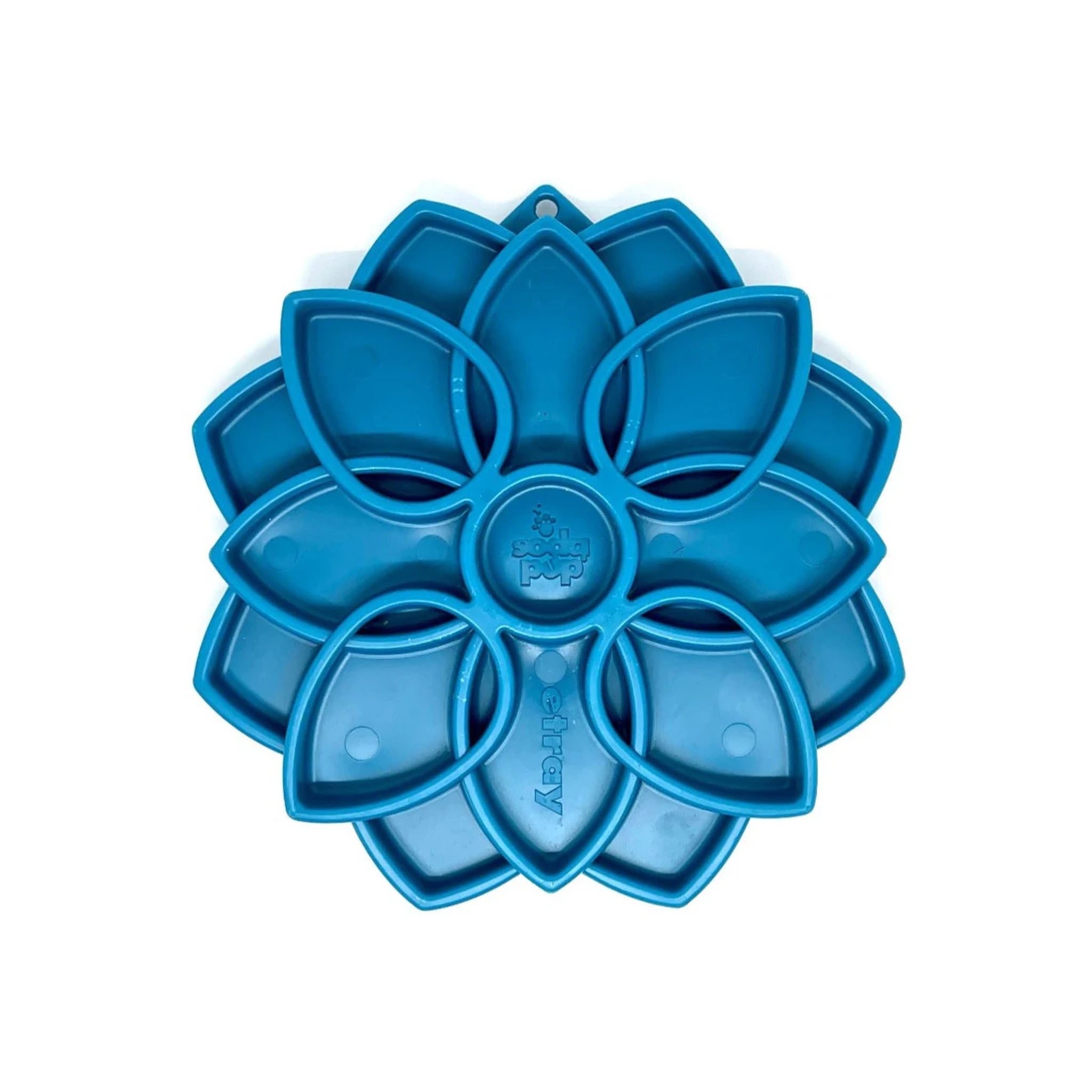 Plateau Mandala bleu pour chiens, idéal pour manger lentement.