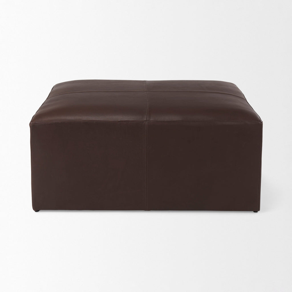 Pouf Milo en cuir marron foncé 