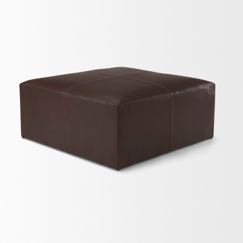 Pouf Milo en cuir marron foncé 