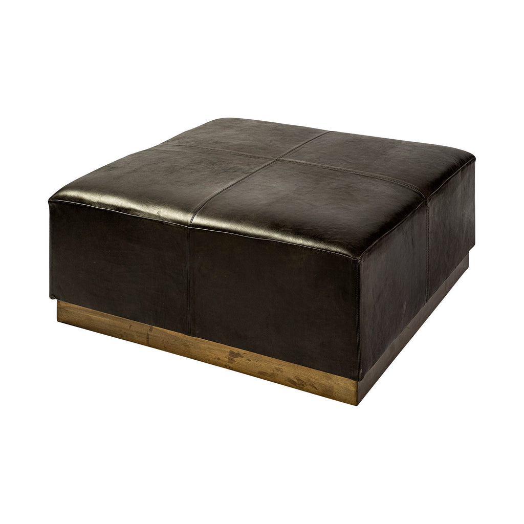 Pouf Milo en cuir noir foncé 