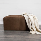 Pouf Milo en cuir marron moyen 