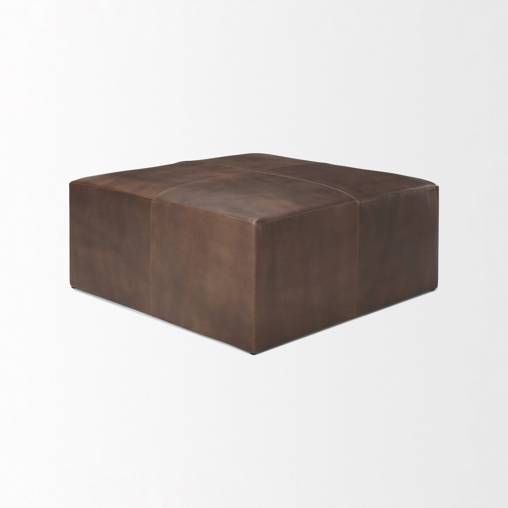 Pouf Milo en cuir marron moyen 