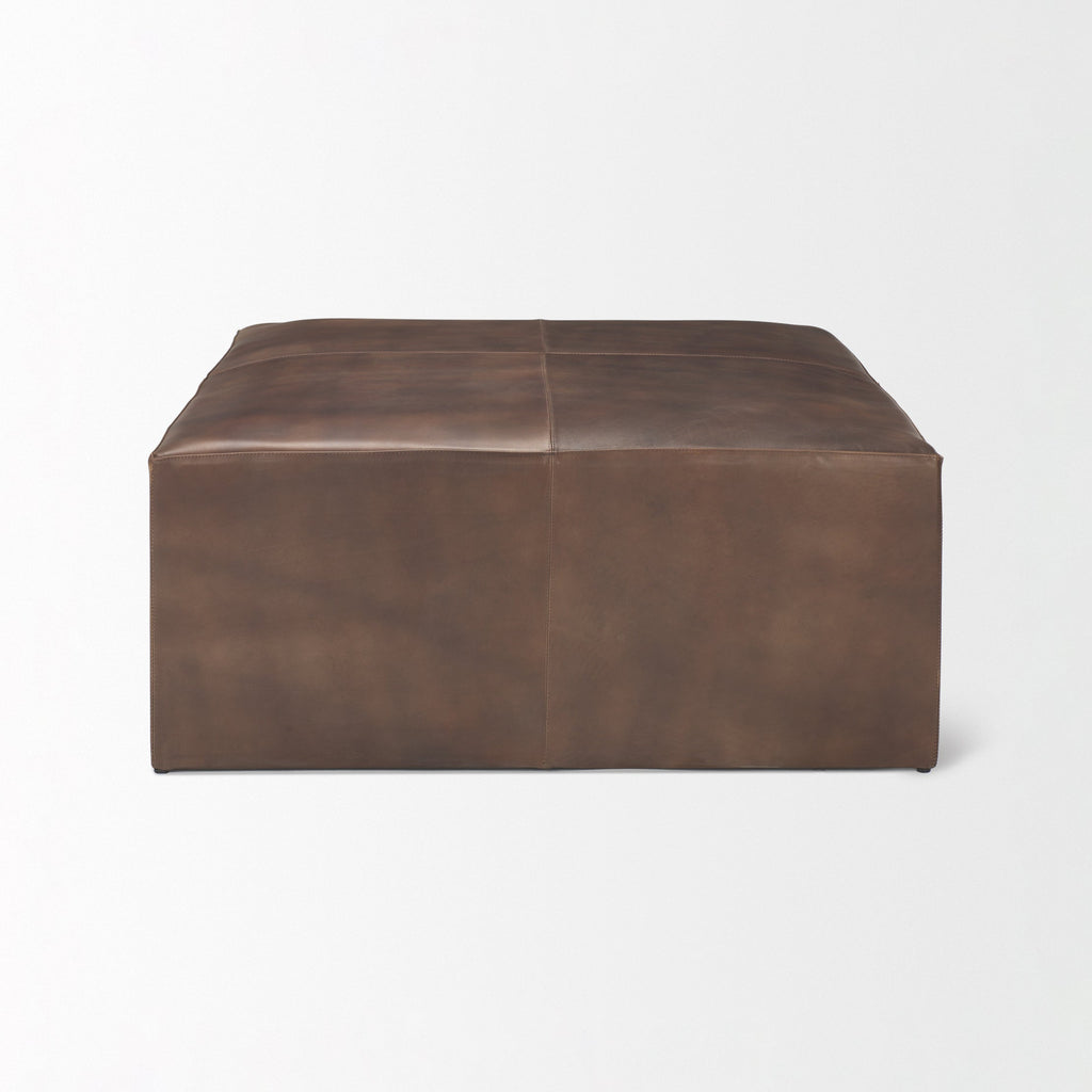 Pouf Milo en cuir marron moyen 