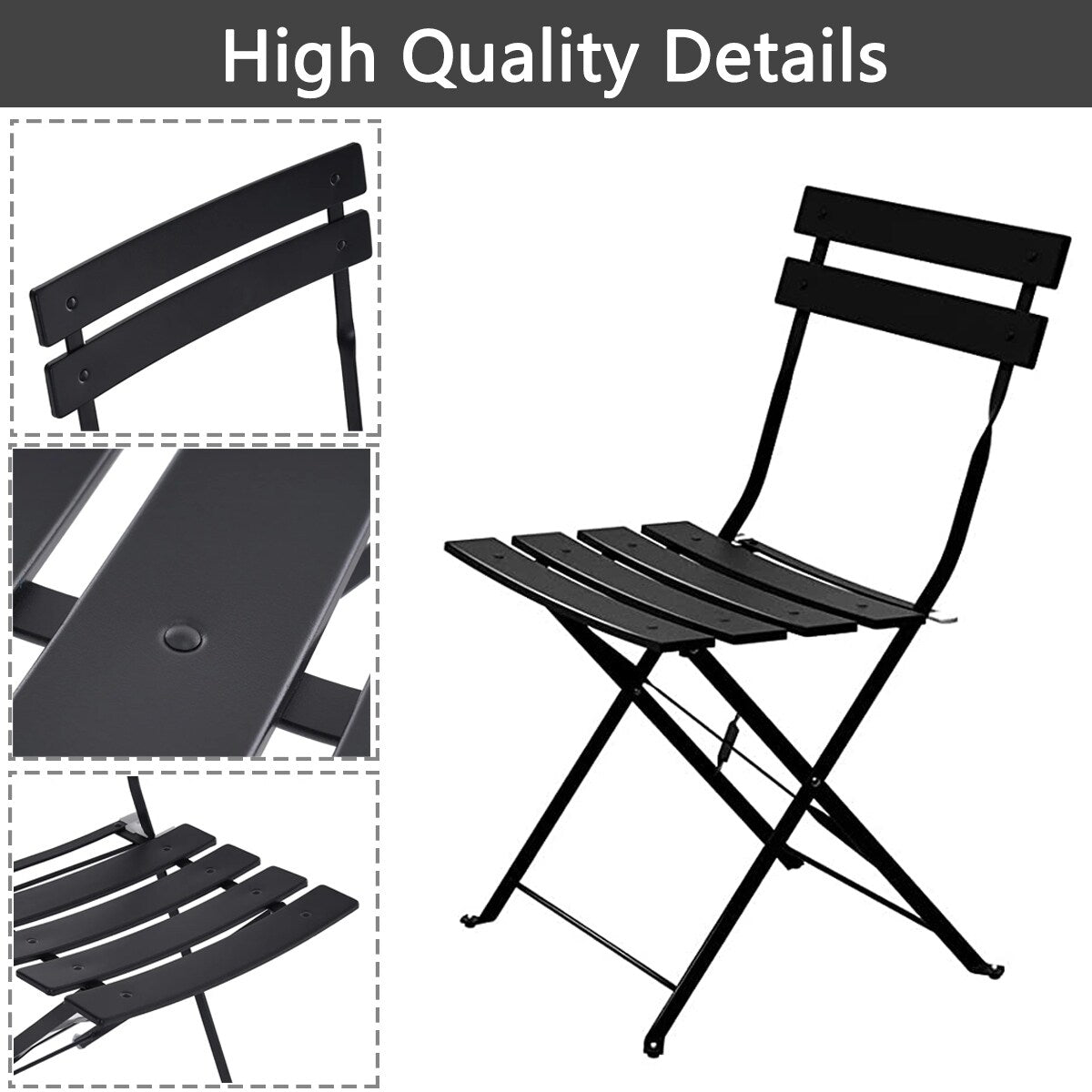 Ensemble bistro pliable en métal 3 pièces, résistant aux intempéries, idéal pour l'intérieur et l'extérieur, avec terrasse, jardin ou cour.