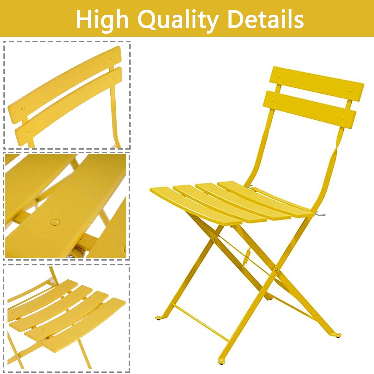 Ensemble bistro pliable en métal 3 pièces, résistant aux intempéries, idéal pour l'intérieur et l'extérieur, avec terrasse, jardin ou cour.