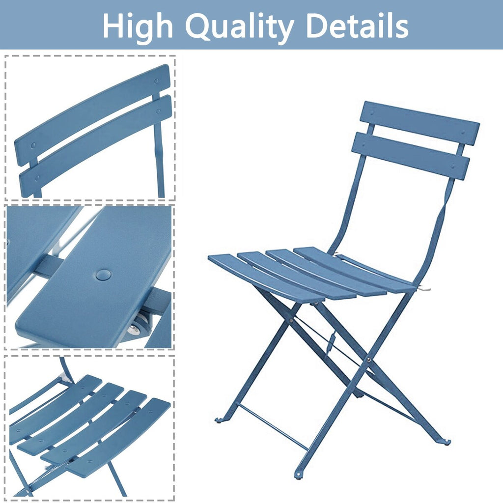 Ensemble bistro pliable en métal 3 pièces, résistant aux intempéries, idéal pour l'intérieur et l'extérieur, avec terrasse, jardin ou cour.