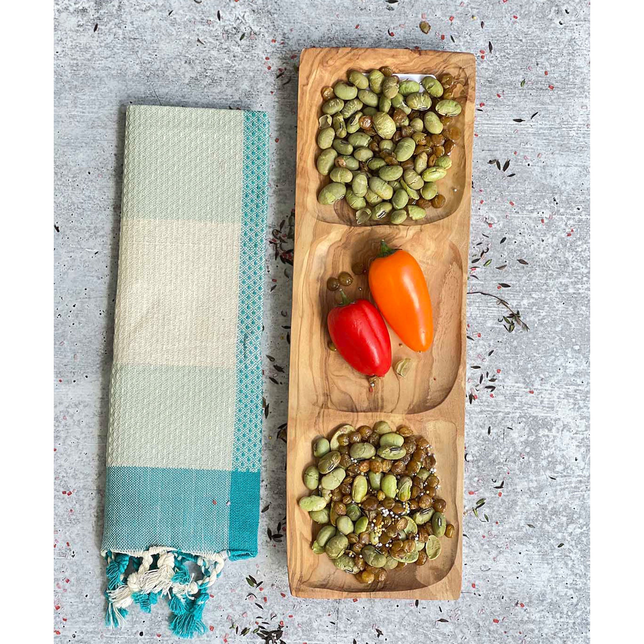 Plateau en bois d'olivier à trois compartiments