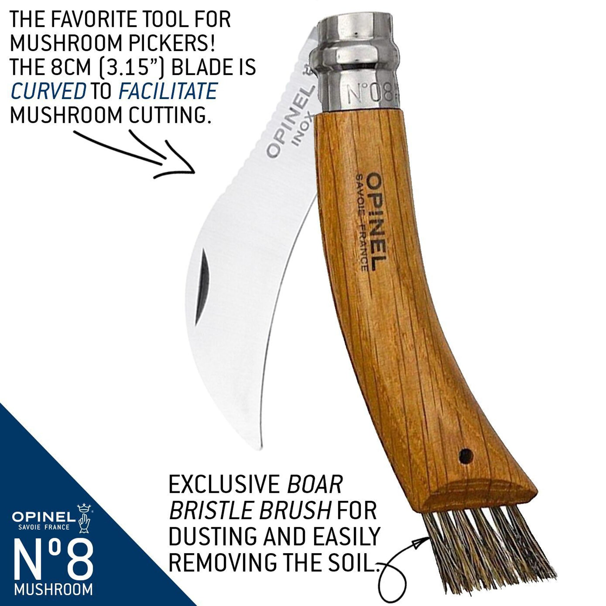 Couteau à champignons Opinel n° 8 avec étui