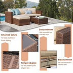 Ensemble de canapé d'angle d'extérieur en résine tressée 5 pièces avec coussins