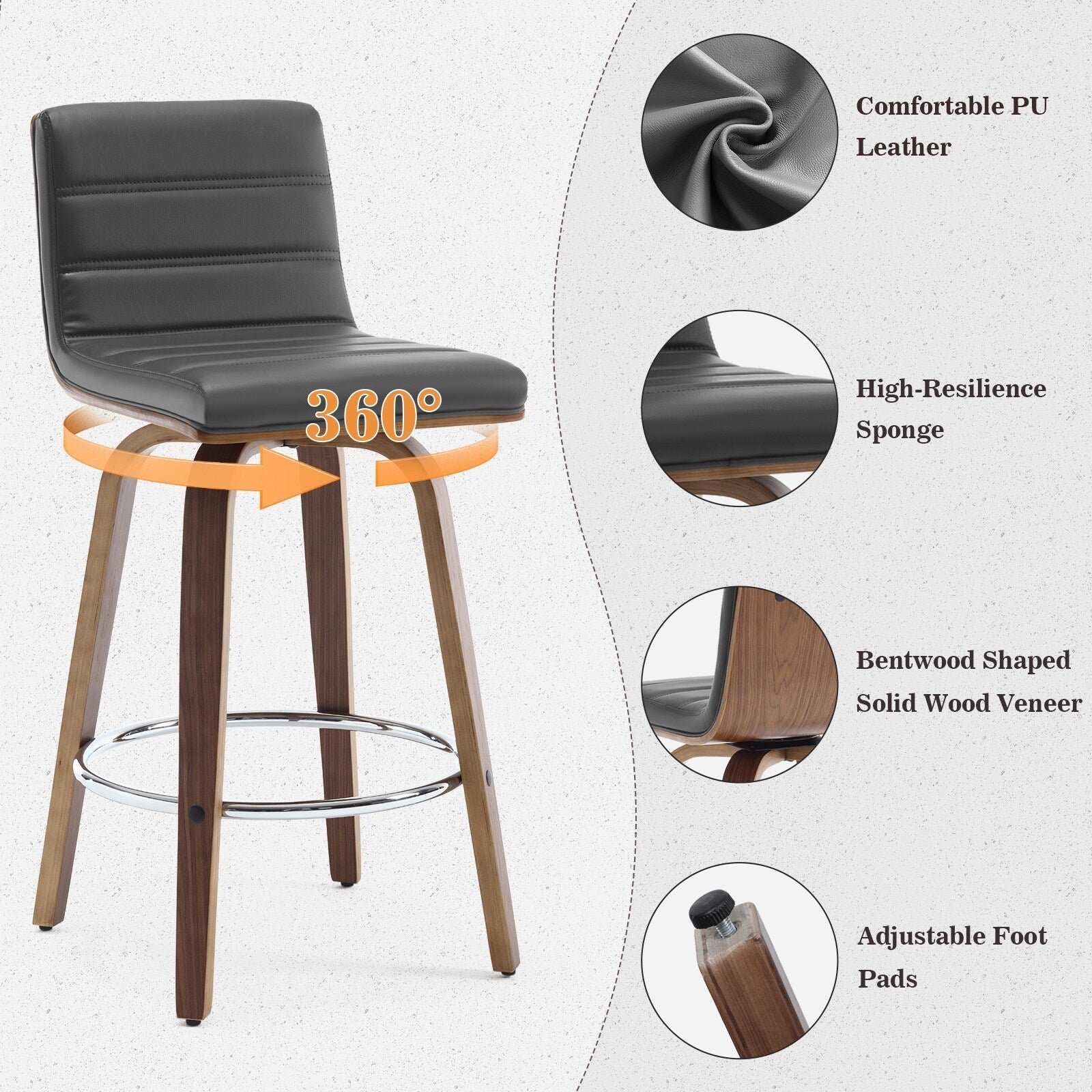 Tabourets de bar/comptoir pivotants en similicuir 26/29, lot de 2/3