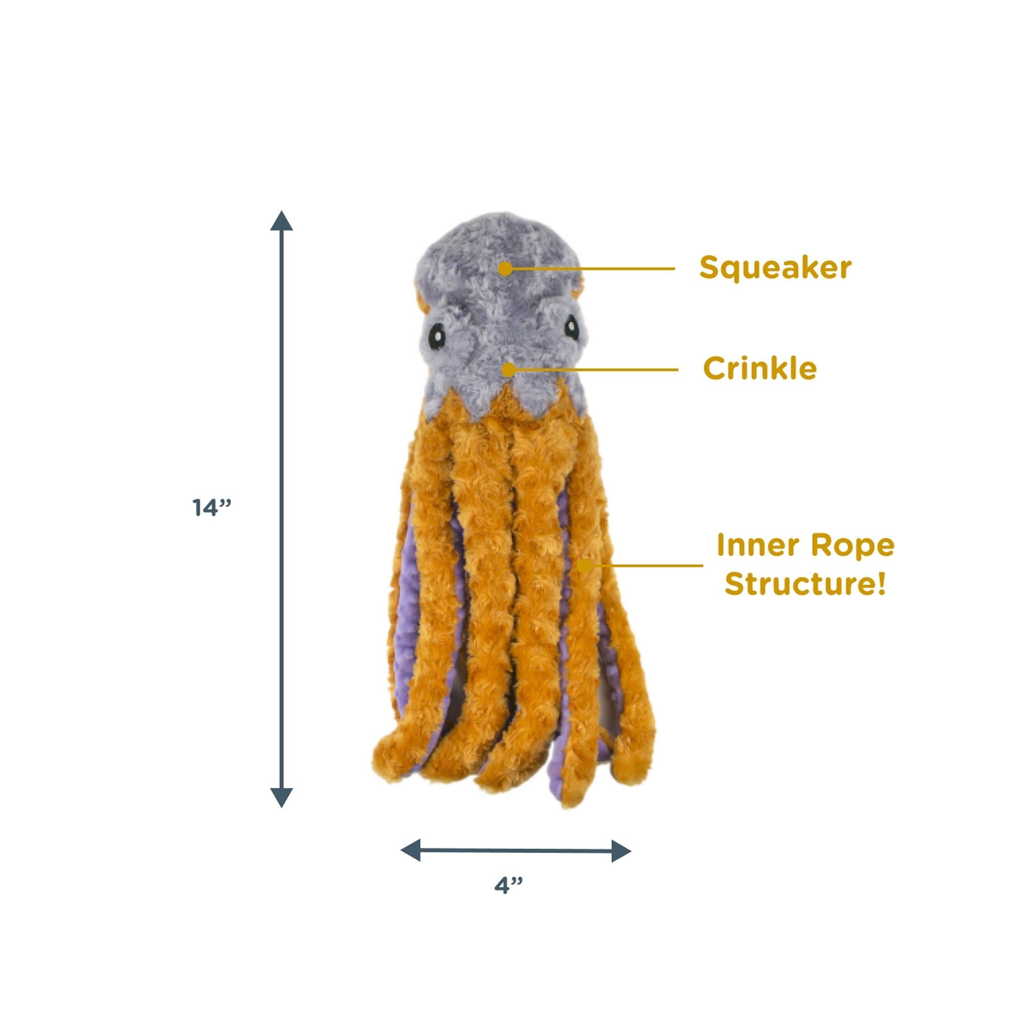Poulpe en peluche avec jouet couineur pour chien