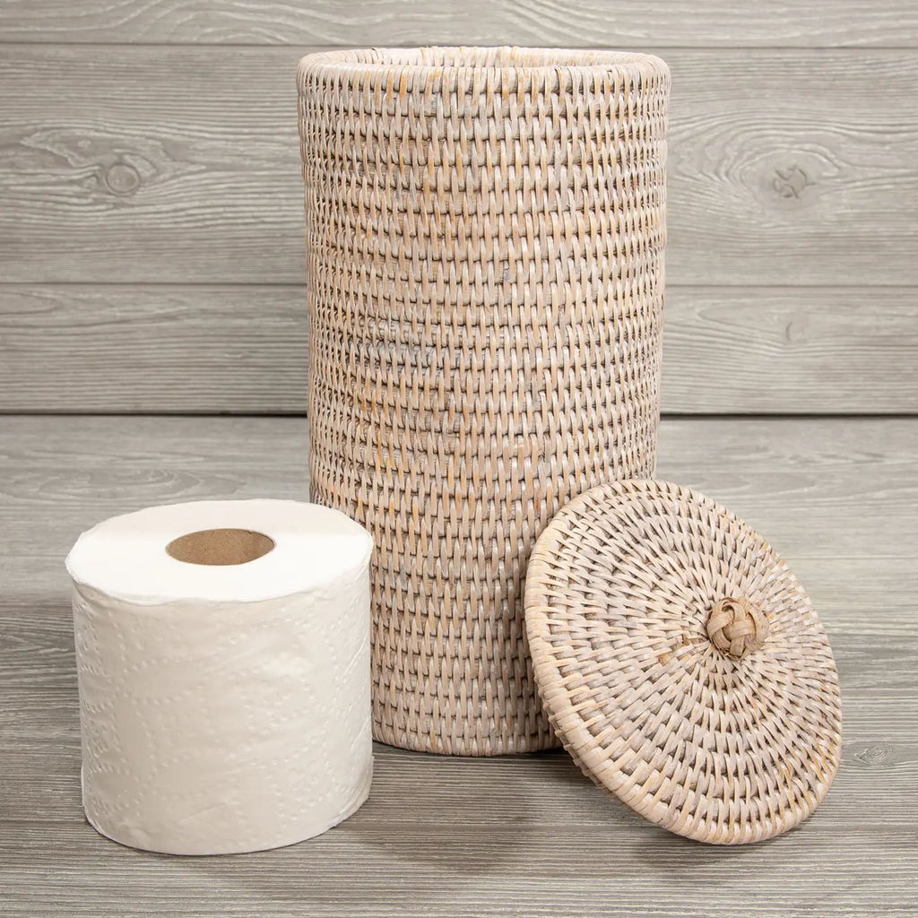 Porte-papier toilette en rotin blanchi