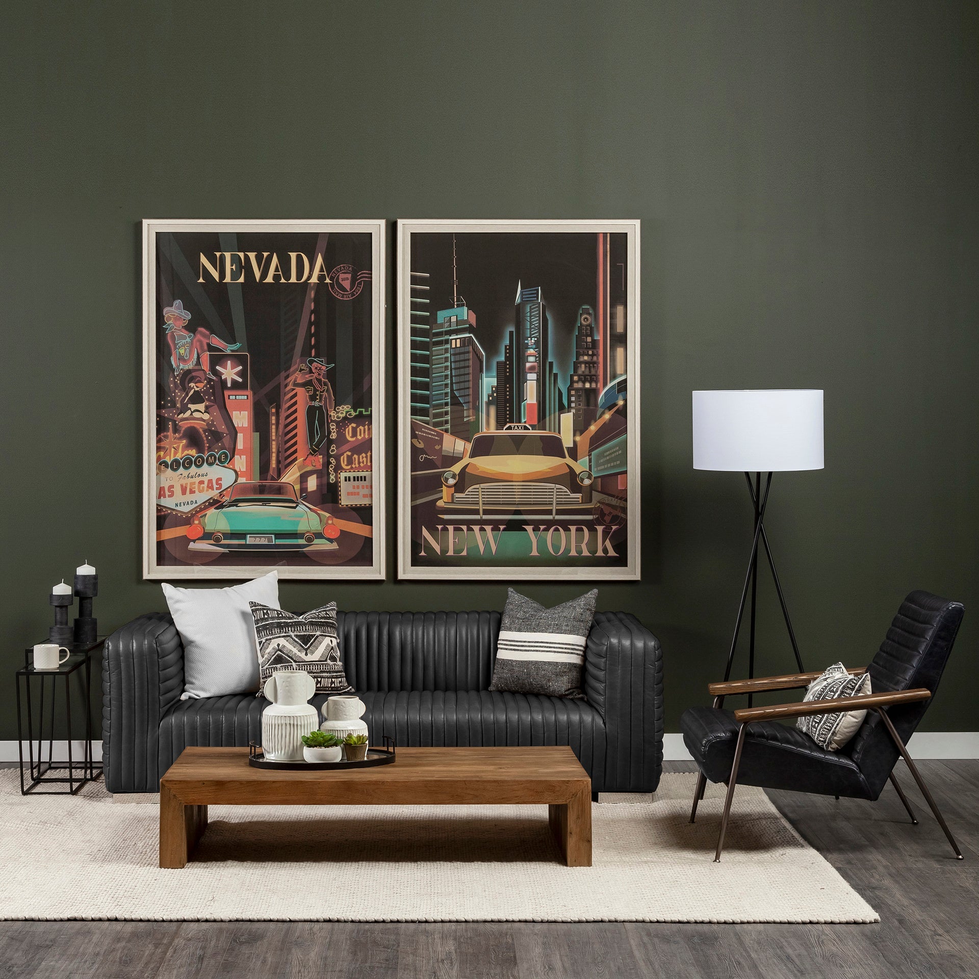 Canapé trois places Remington en cuir noir