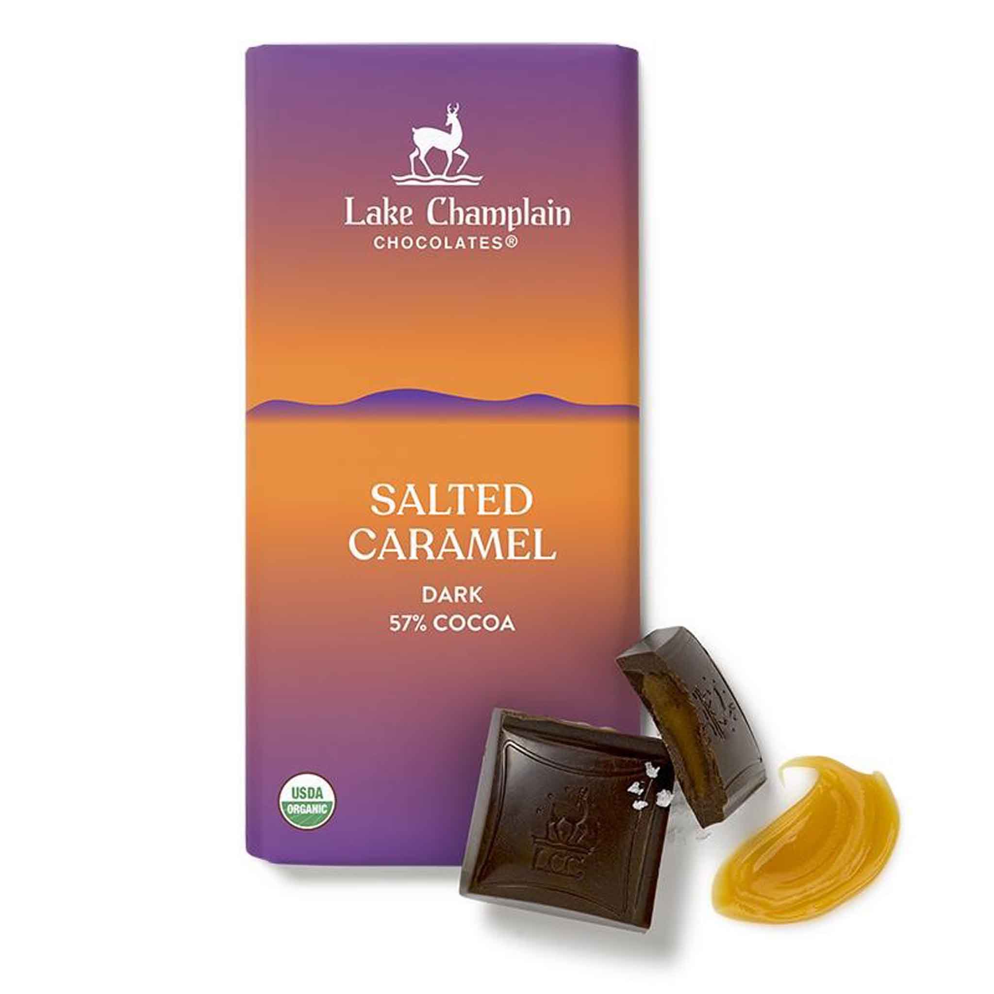 Barre de chocolat noir au caramel salé