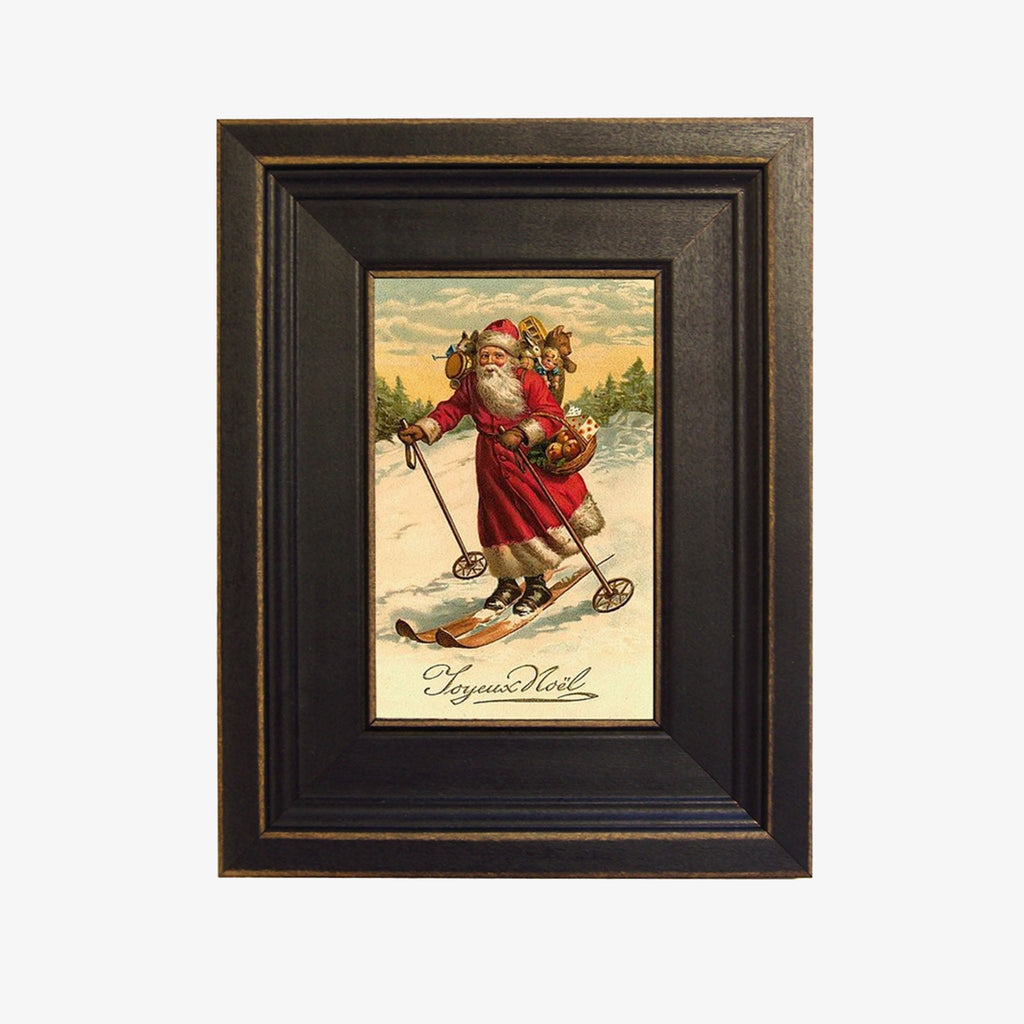 Tableau vintage du Père Noël à skis